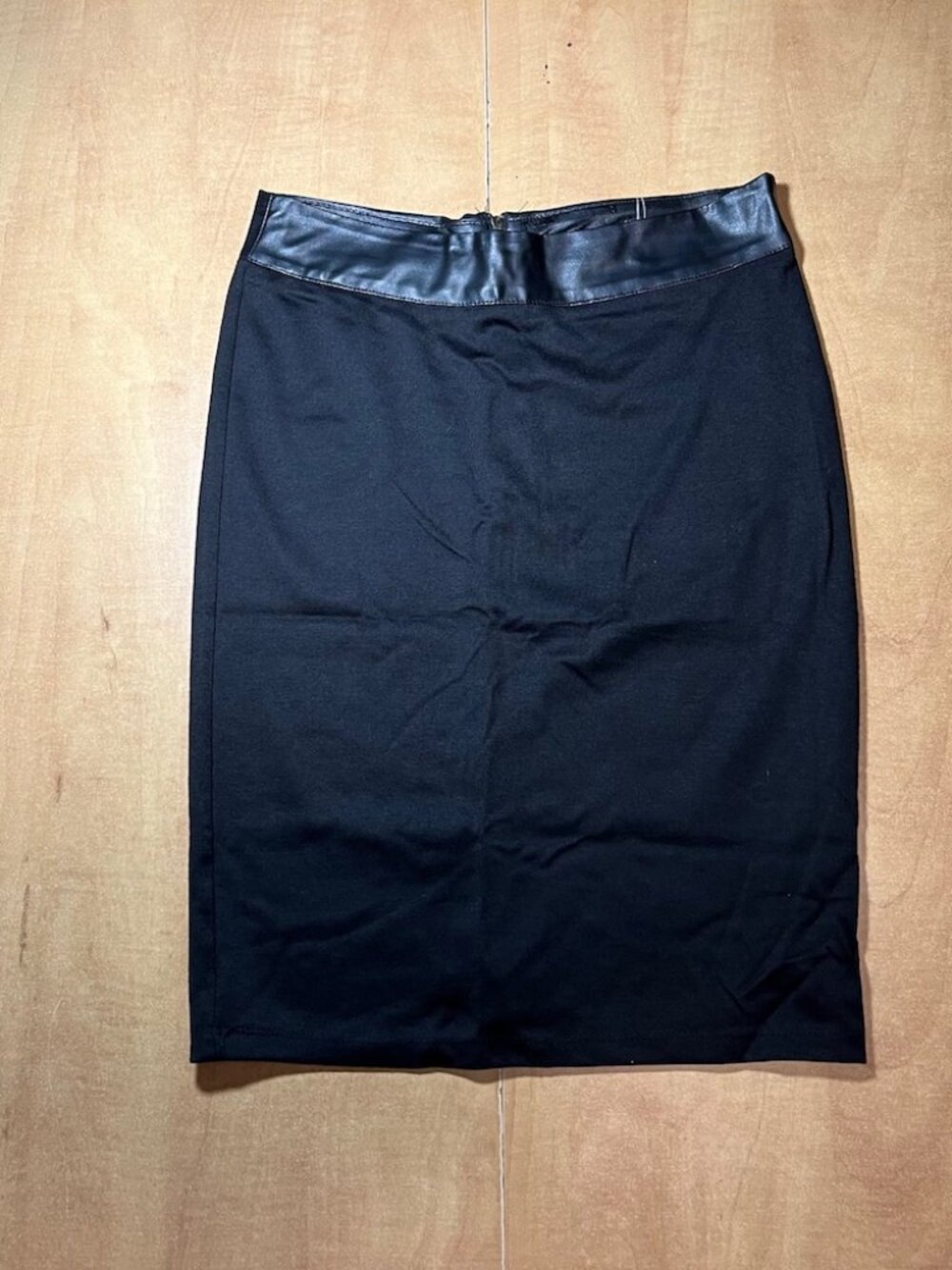 Black Pencil Skirt with Faux Leather Waistband